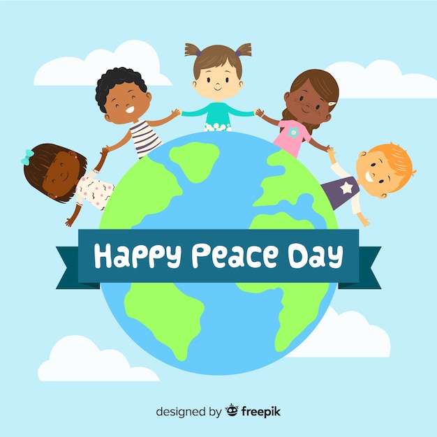 Hand drawn peace day with children | Free Vector