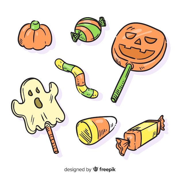 Hand drawn in pencil halloween candy collection Vector Free Download