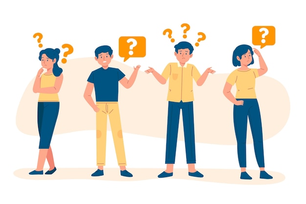 Hand drawn people asking questions illustration Free Vector