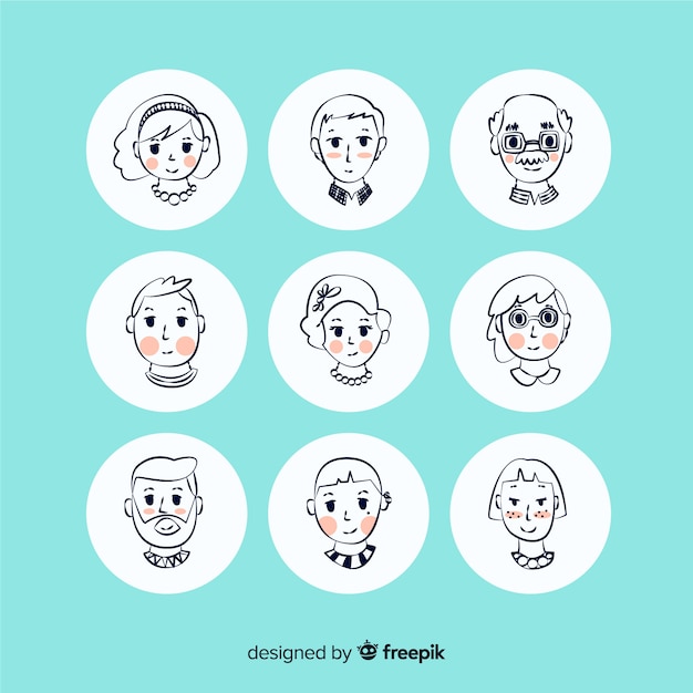 Download Hand drawn people avatar pack | Free Vector