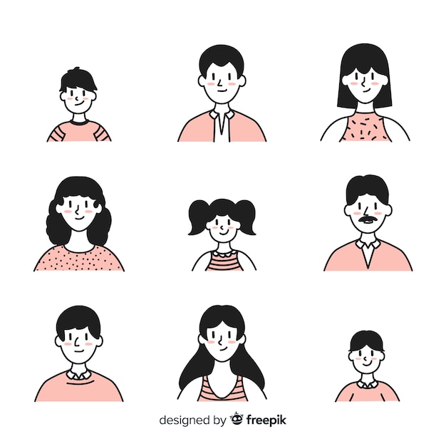 Download Hand drawn people avatar pack Vector | Free Download