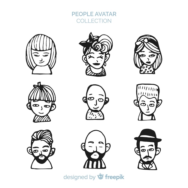 Download Hand drawn people avatar pack Vector | Free Download