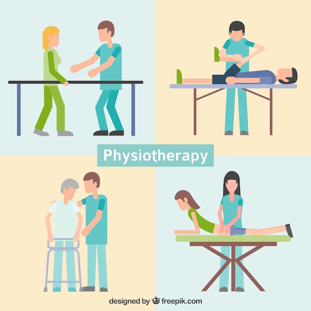 Hand drawn people in physiotherapy clinic Vector | Free Download