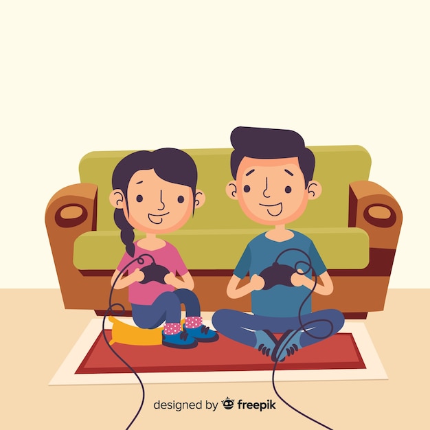 Free Vector | Hand drawn people playing videogames illustration