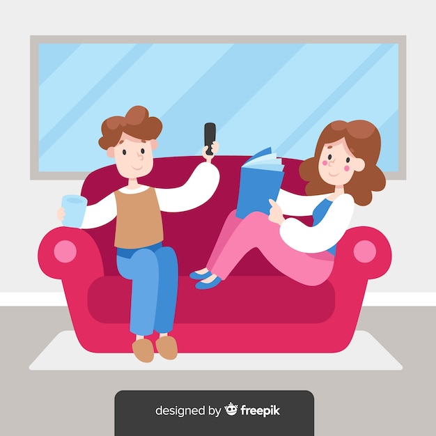Hand drawn people relaxing at home Free Vector