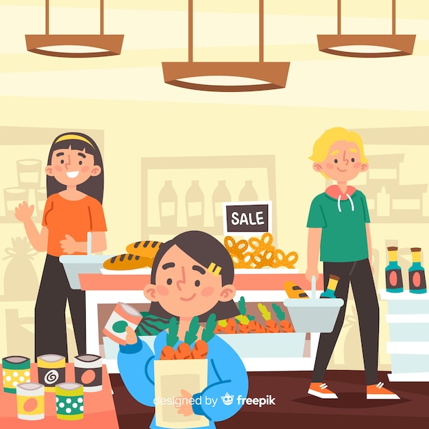 Free Vector | Hand drawn people in the supermarket