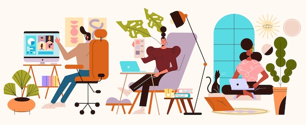 Free Vector | Hand drawn people working from home