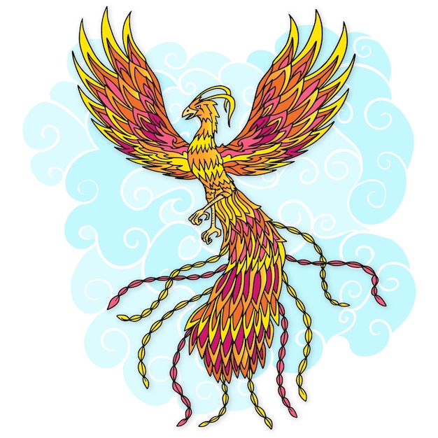Free Vector Hand Drawn Phoenix Bird And Clouds