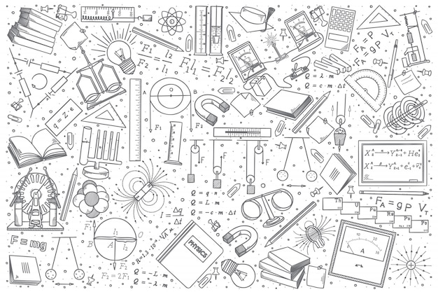 Premium Vector | Hand drawn physics doodle set