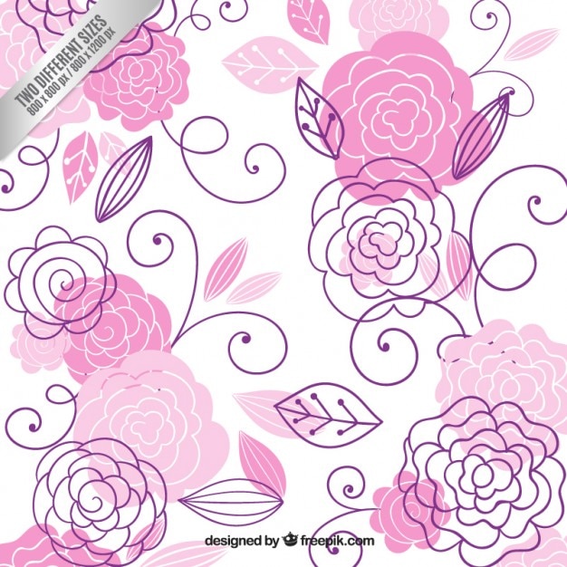 Hand drawn pink flowers background