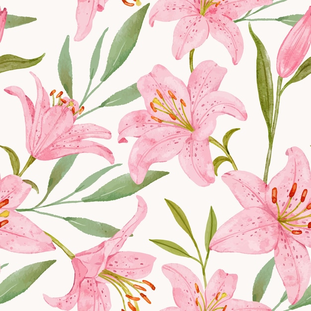 Premium Vector | Hand drawn pink lily seamless pattern