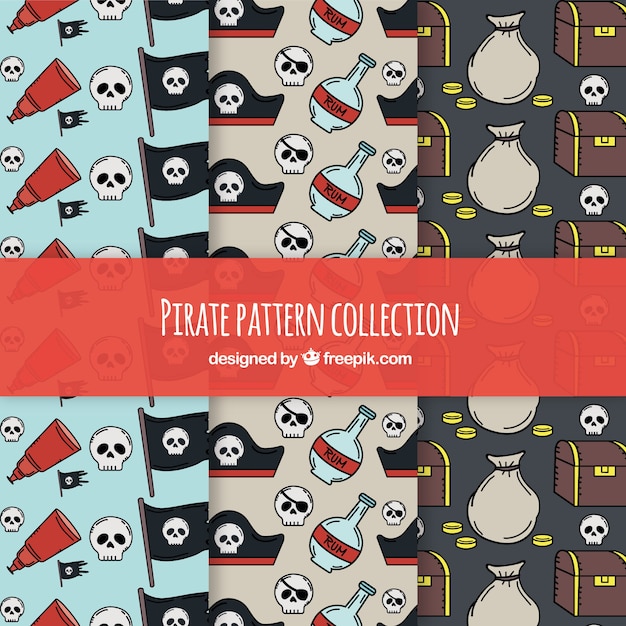 Handdrawn pirate pattern set Vector Free Download