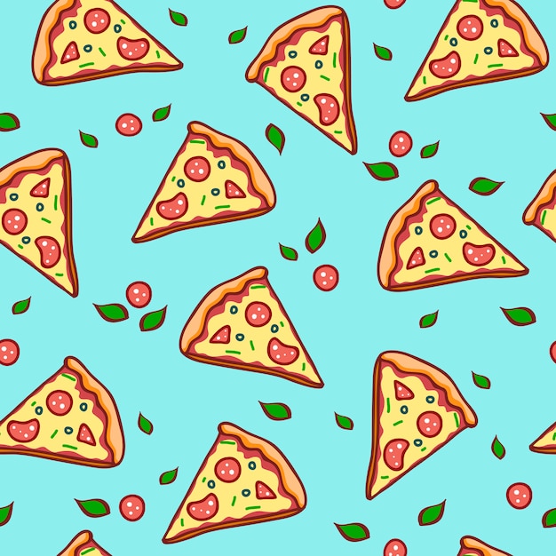 Hand drawn pizza. doodle pizza seamless pattern | Premium Vector