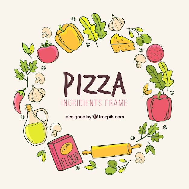 Hand drawn pizza ingredients frame