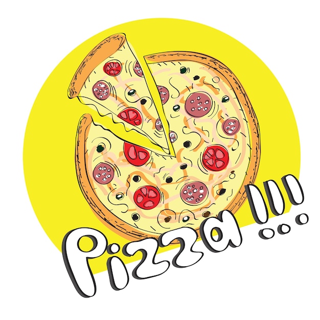 Premium Vector | Hand drawn pizza with slice - bright vector illustration