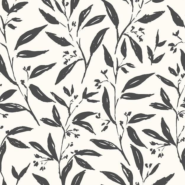 Hand drawn plant black and white seamless pattern | Premium Vector