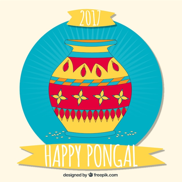 Hand Drawn Pongal Background With Colorful Pot Free Vector