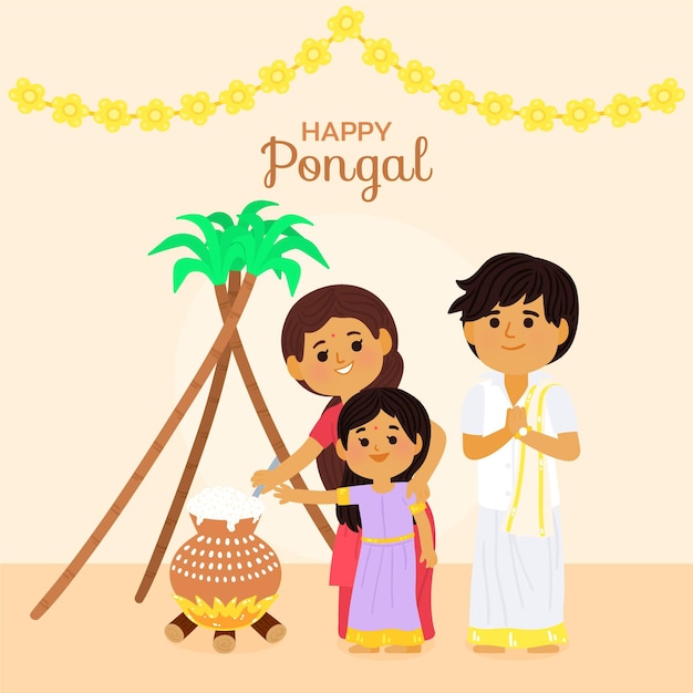 Free Vector Hand drawn pongal festival