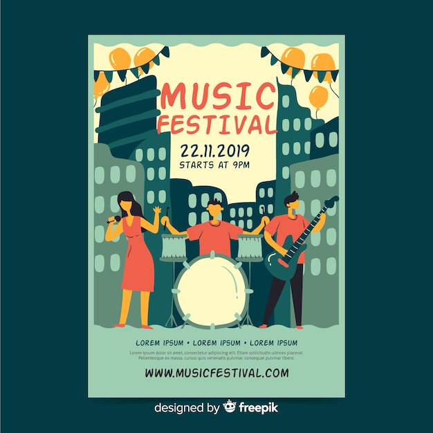 Free Vector | Hand drawn poster for music festival template