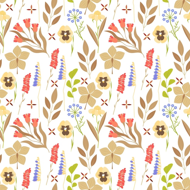 Premium Vector | Hand drawn pressed flowers pattern