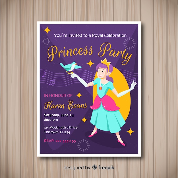 Download Hand drawn princess party invitation template Vector ...