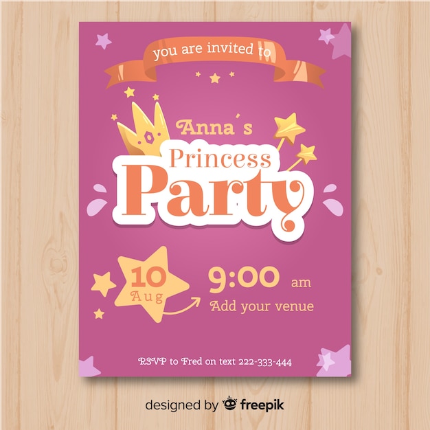 Download Hand drawn princess party invitation template | Free Vector