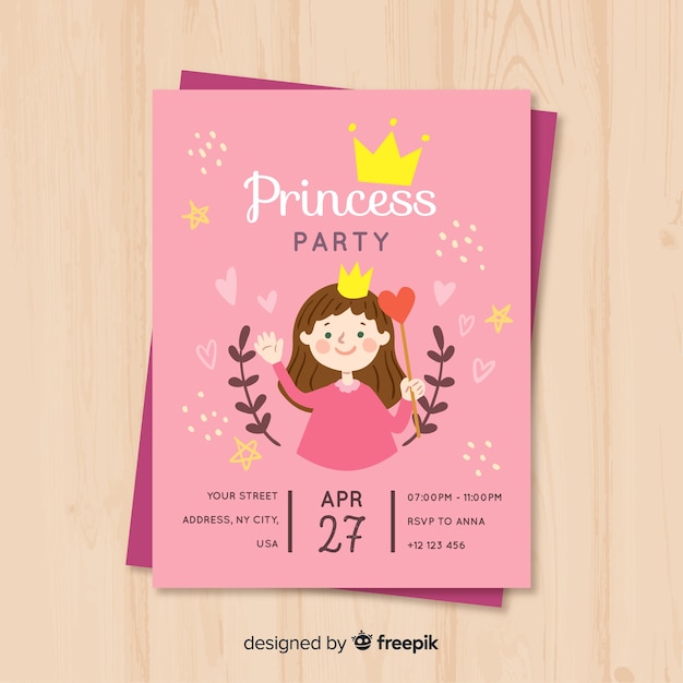 Hand drawn princess party invitation | Free Vector