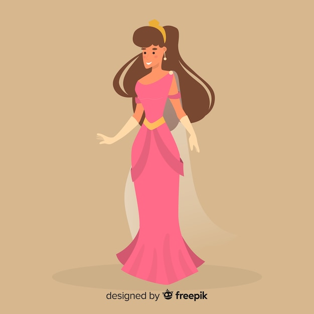 Hand drawn princess with pink dress | Free Vector