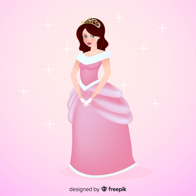 Download Hand drawn princess with pink dress | Free Vector