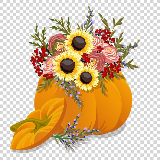 Premium Vector Hand drawn pumpkin with flowers. autumn design