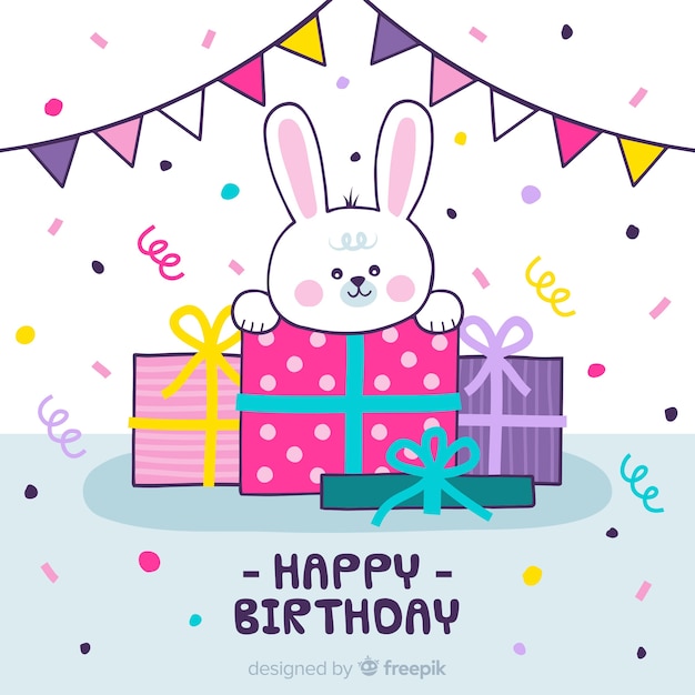 Free Vector | Hand drawn rabbit birthday background