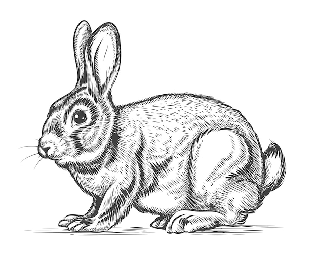 彫刻スタイルの手描きのウサギ うさぎとうさぎ ヴィンテージデザインスケッチ 無料のベクター