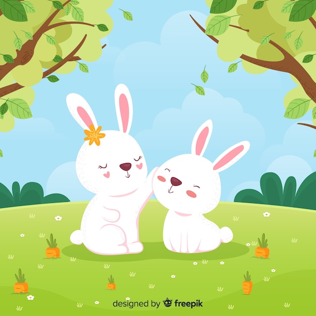 Hand drawn rabbits spring background Free Vector