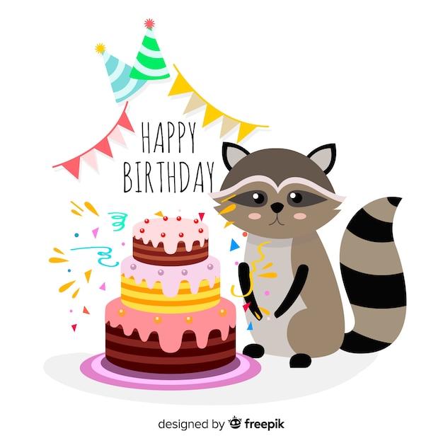 Free Vector | Hand drawn raccoon birthday background