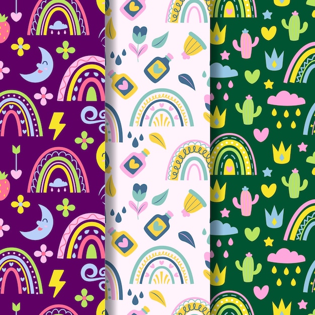 Download Free Vector | Hand drawn rainbow pattern collection