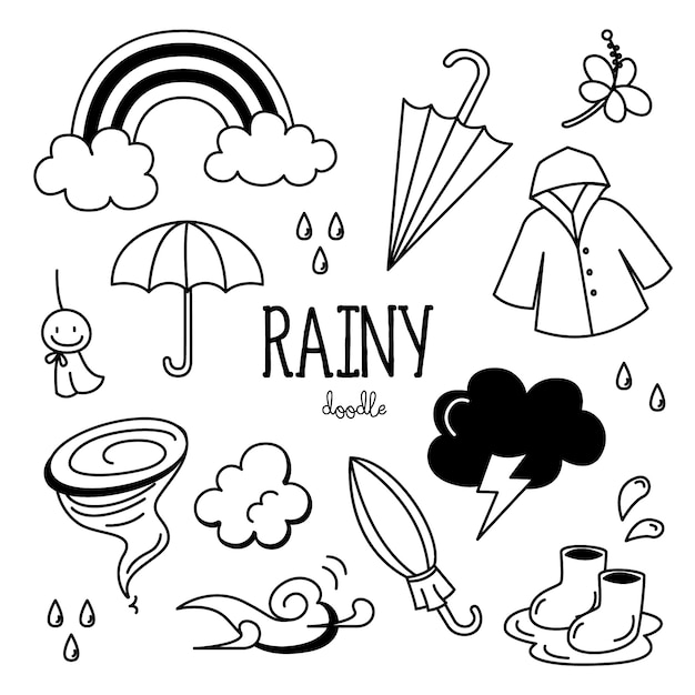 Premium Vector | Hand drawn rainy day doodles set