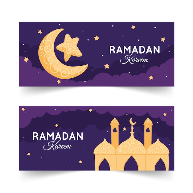 Hand drawn ramadan  banners  Free Vector