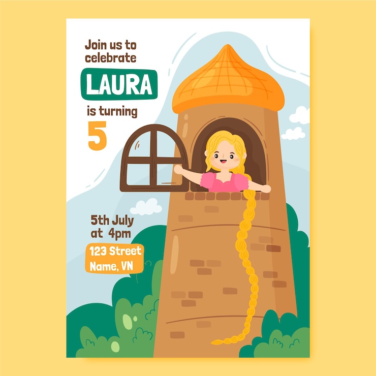 Free Vector | Hand drawn rapunzel birthday invitation template