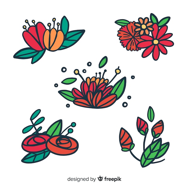 Download Hand drawn red flowers collection Vector | Free Download