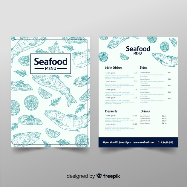 Hand drawn restaurant seafood menu template Vector | Free Download