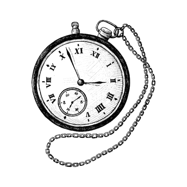 無料のベクター 手描きのレトロ懐中時計