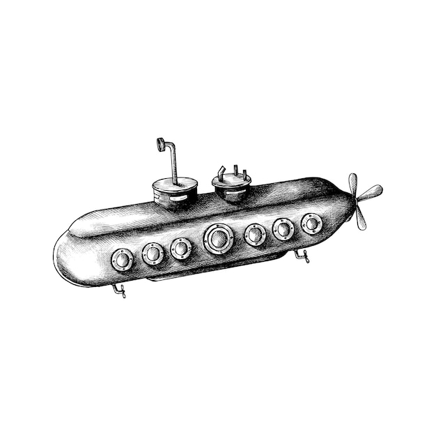 Hand drawn retro submarine | Free Vector