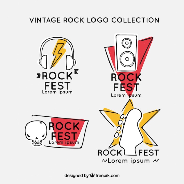 Hand drawn rock logo collection with vintage style Vector | Free Download