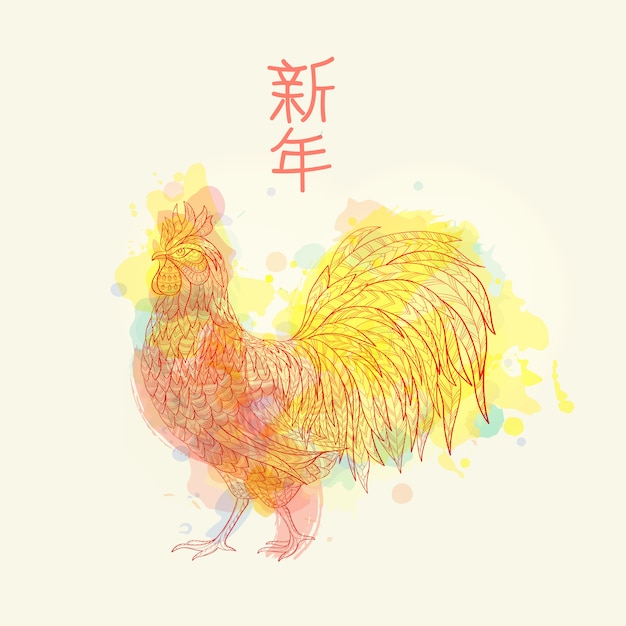 Download Premium Vector | Hand drawn rooster on watercolor background.