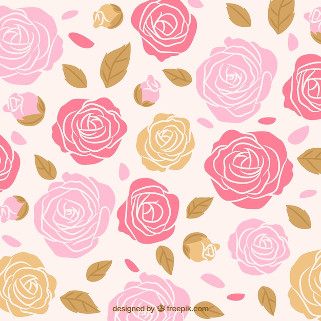 Hand drawn roses background with leaves