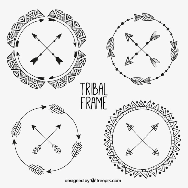 Hand drawn round tribal frames Vector | Free Download