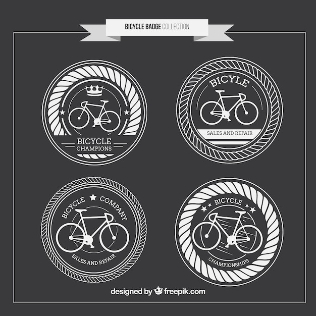 Hand drawn rounded vintage bicycles\
badges