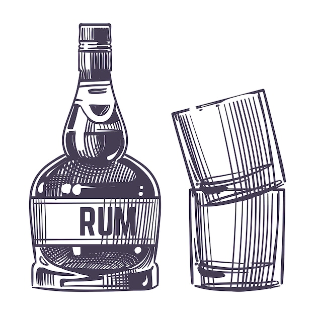 Premium Vector Hand drawn rum and two glasses