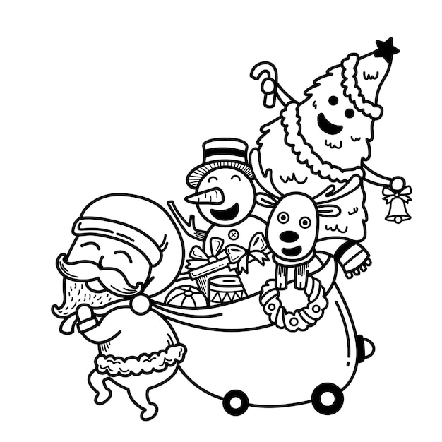 手描きのサンタクロース新年あけましておめでとうございますとメリークリスマス イラスト プレミアムベクター