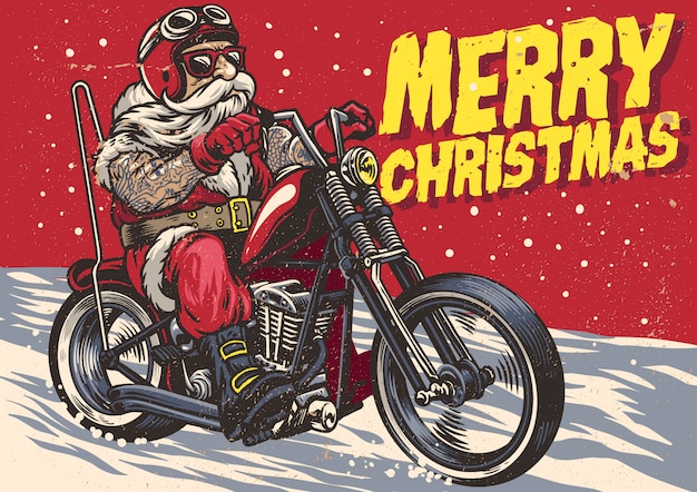 Download Hand drawn santa claus riding a chopper motorcycle Vector ...